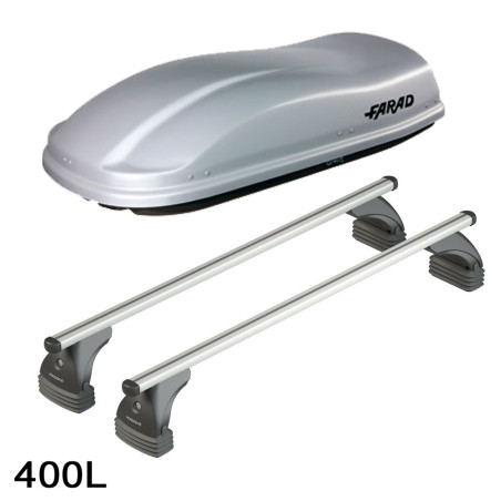 Coffre de toit Marlin 400 Litres GRIS et barres de toit Ford Focus Break - 2008 à 2011