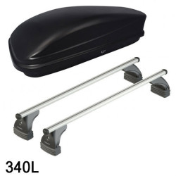 Coffre de toit TUKTUK 340 Litres Noir et barres de toit Hyundai i30 5 portes 2012 à 2016