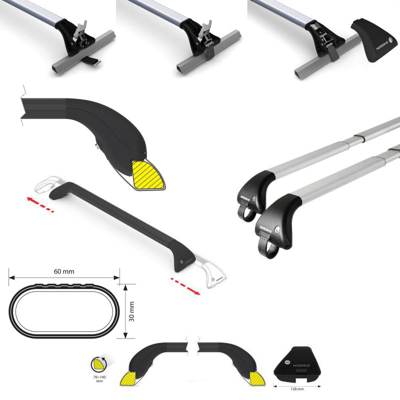 Barres aluminium pour Citroen C3 Aircross  Tous Types A partir de 2021. Fixation sur barres longitudinales
