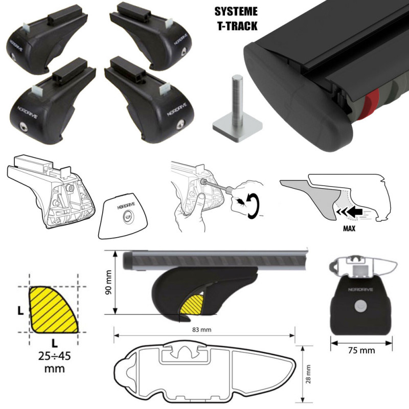 Barres aluminium pour Ssangyong Korando Tous Types 2011 à 2019.Fixation sur barres longitudinales