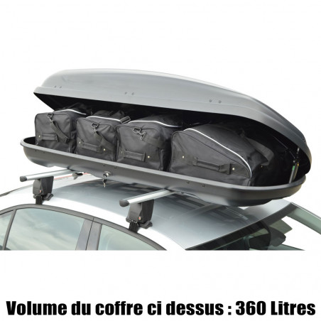 Coffre de toit Marlin 530 Litres GRIS - barres de toit - sacs de coffre Fiat Grande Punto 3 portes Sans toit ouvrant 2005 à 2012
