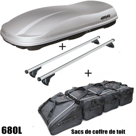 Coffre de toit Marlin 680 Litres GRIS - barres de toit - sacs de coffre Peugeot 508 Break Avec toit panoramique A partir de 2019