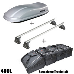Coffre de toit Marlin 400 Litres GRIS - barres de toit - sacs de coffre Fiat Grande Punto 3 portes Sans toit ouvrant 2005 à 2012