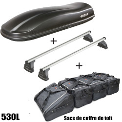 Coffre de toit Marlin 530 Litres Noir - barres de toit - sacs de coffre Peugeot 207 Plus 3 portes sans toit ouvrant 2013 à 2014