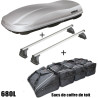 Coffre de toit Marlin 680 Litres GRIS - barres de toit - sacs de coffre Peugeot 207 Plus 5 portes sans toit ouvrant 2013 à 2014