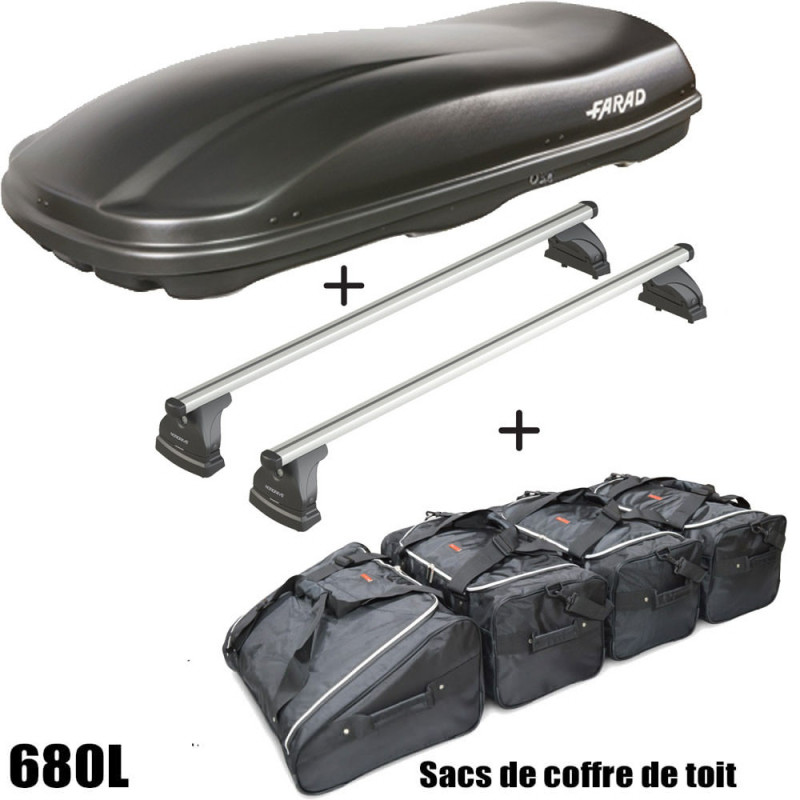 Coffre de toit Marlin 680 Litres Noir - barres de toit - sacs de coffre Peugeot 207 Plus 3 portes sans toit ouvrant 2013 à 2014