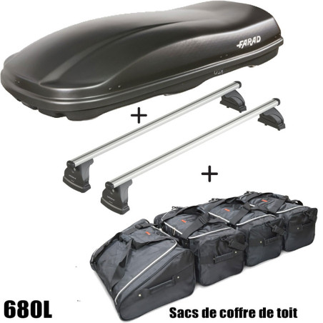 Coffre de toit Marlin 680 Litres Noir - barres de toit - sacs de coffre Peugeot 207 Plus 3 portes sans toit ouvrant 2013 à 2014