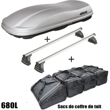 Coffre de toit Marlin 680 Litres GRIS - barres de toit - sacs de coffre Fiat 500L Wagon Avec toit panoramique A partir de 2017