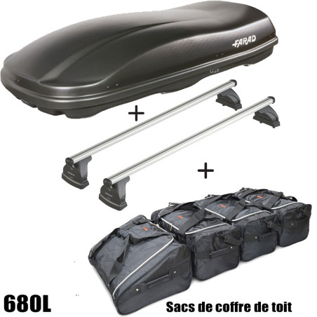 Coffre de toit Marlin 680 Litres Noir - barres de toit - sacs de coffre Fiat 500L Cross Avec toit panoramique A partir de 2017