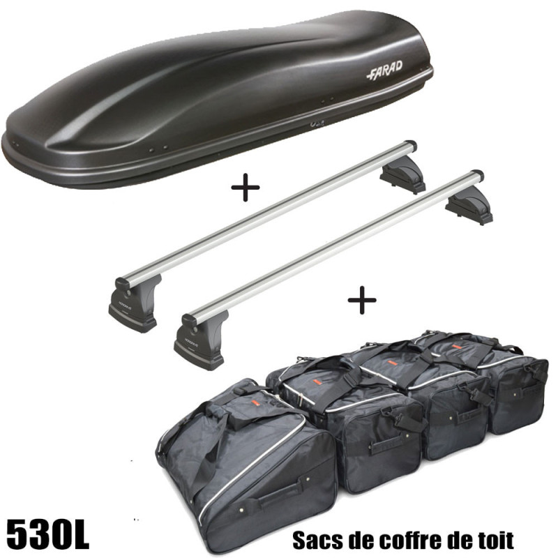 Coffre de toit Marlin 530 Litres Noir - barres de toit - sacs de coffre Fiat 500L Trekking Sans toit panoramique 2013 à 2017