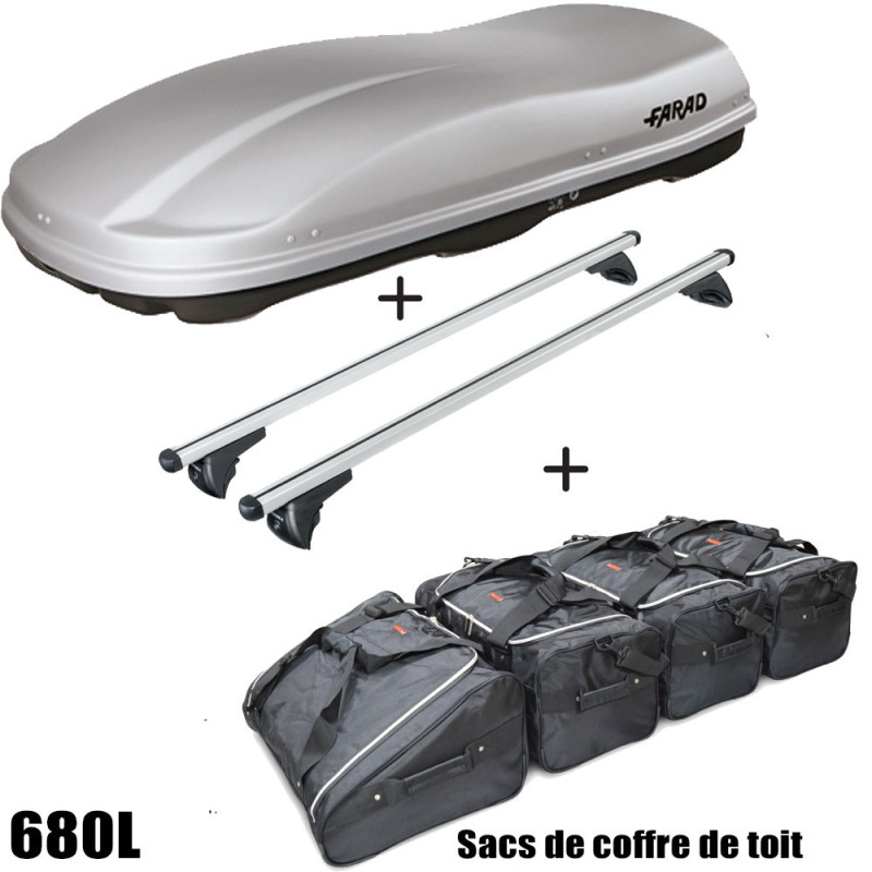 Coffre de toit Marlin 680 Litres GRIS - barres de toit - sacs de coffre Volkswagen Caddy Maxi Life 5 portes A partir de 2021