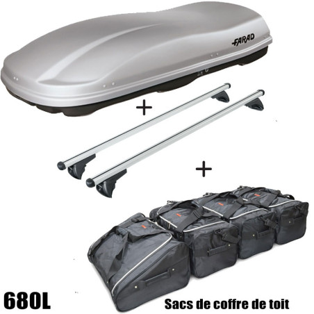 Coffre de toit Marlin 680 Litres GRIS - barres de toit - sacs de coffre Volvo V60 Cross Country Tous Types A partir de 2018
