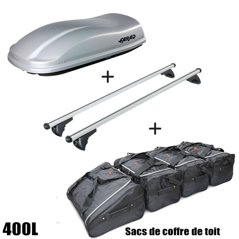 Coffre de toit Marlin 400 Litres GRIS - barres de toit - sacs de coffre Nissan Qashqai Sans toit panoramique - 2007 à 2014