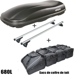 Coffre de toit Marlin 680 Litres Noir - barres de toit - sacs de coffre Fiat Panda City Cross Tous Types A partir de 2014
