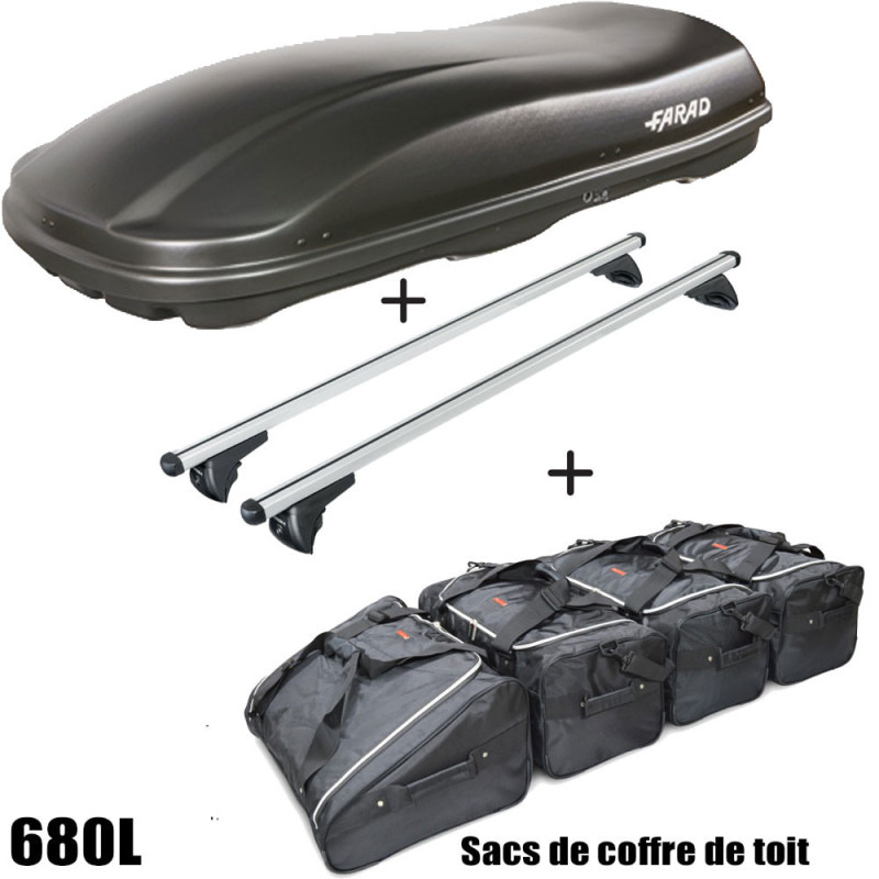 Coffre de toit Marlin 680 Litres Noir - barres de toit - sacs de coffre Fiat Panda City Cross Tous Types A partir de 2014