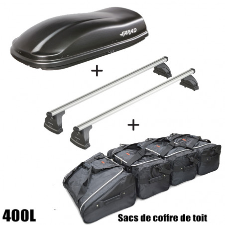 Coffre de toit Marlin 400 Litres noir - barres de toit - sacs de coffre Peugeot 5008 Tous Types Sauf Allure - 2009 à 2016