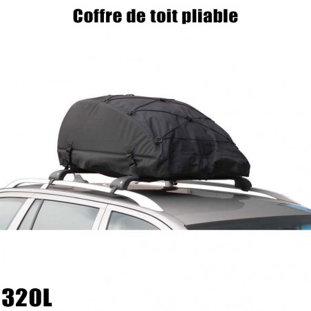 Coffre de toit Pliable 320 Litres Noir et barres de toit Lancia Ypsilon Unyca 3 portes Sans toit panoramique 2011 à 2013