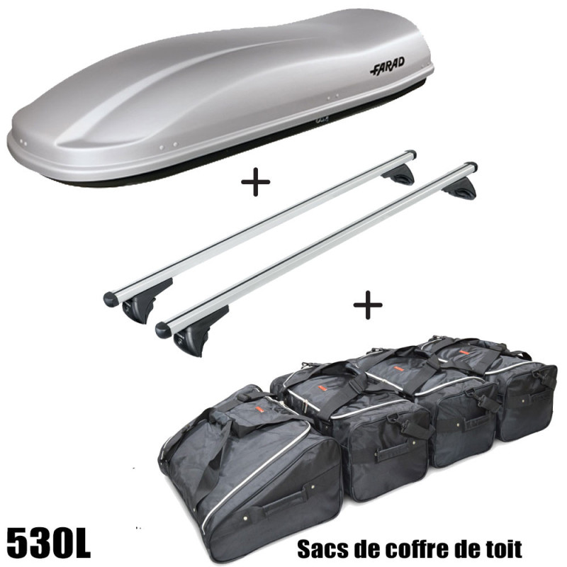Coffre de toit Marlin 530 Litres GRIS - barres de toit - sacs de coffre Nissan Qashqai Avec toit panoramique 2007 à 2014