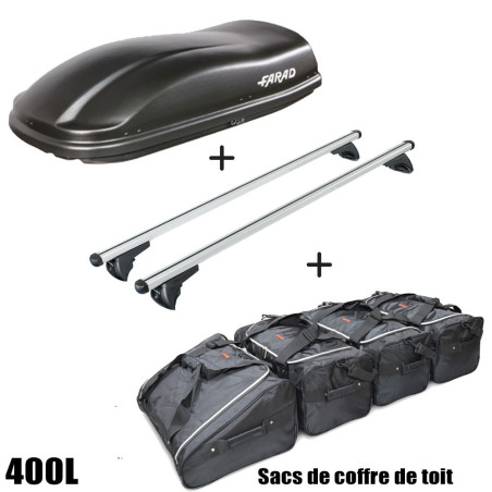 Coffre de toit Marlin 400 Litres noir - barres de toit - sacs de coffre Peugeot Partner Tepee 5 portes - 1996 à 2002