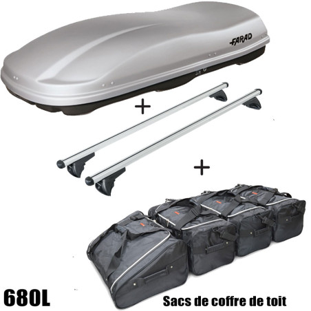 Coffre de toit Marlin 680 Litres GRIS - barres de toit - sacs de coffre Land Rover Freelander 5 portes 1997 à 2006