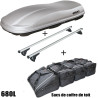 Coffre de toit Marlin 680 Litres GRIS - barres de toit - sacs de coffre Suzuki S-Cross Tous Types A partir de 2013