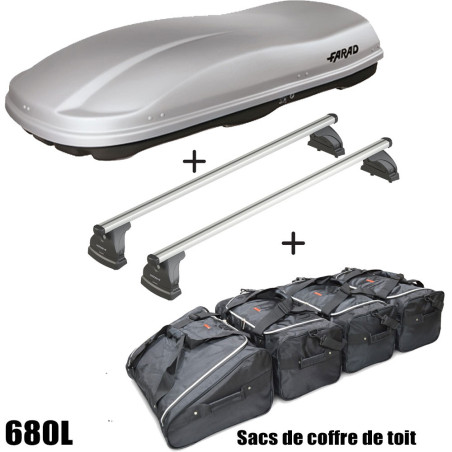 Coffre de toit Marlin 680 Litres GRIS - barres de toit - sacs de coffre Citroen C1 Airscape 5 portes 2014 à 2018