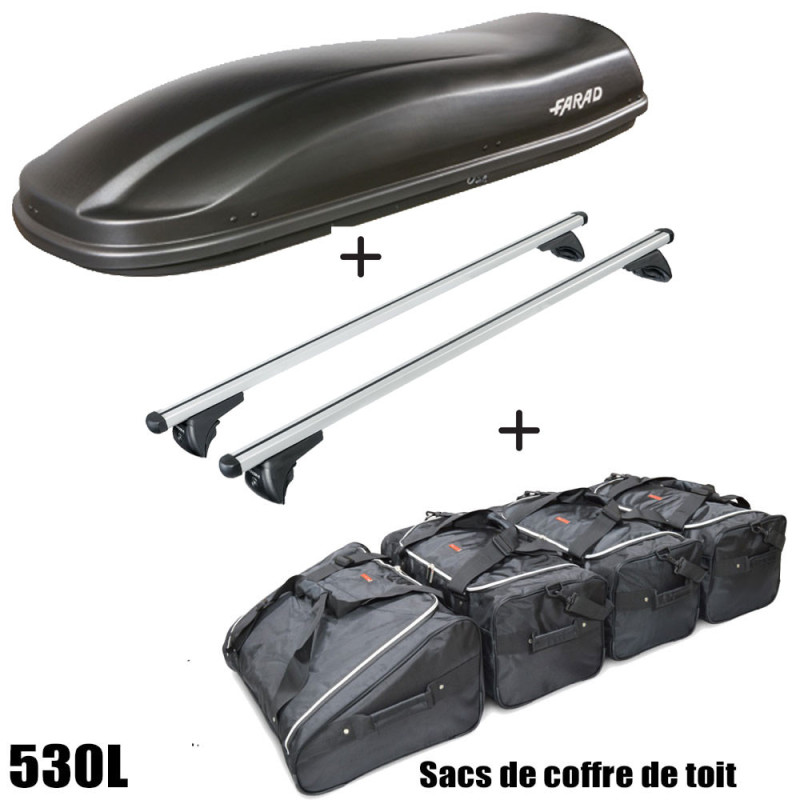 Coffre de toit Marlin 530 Litres Noir - barres de toit - sacs de coffre Hyundai Santamo Tous Types 1999 à 2001