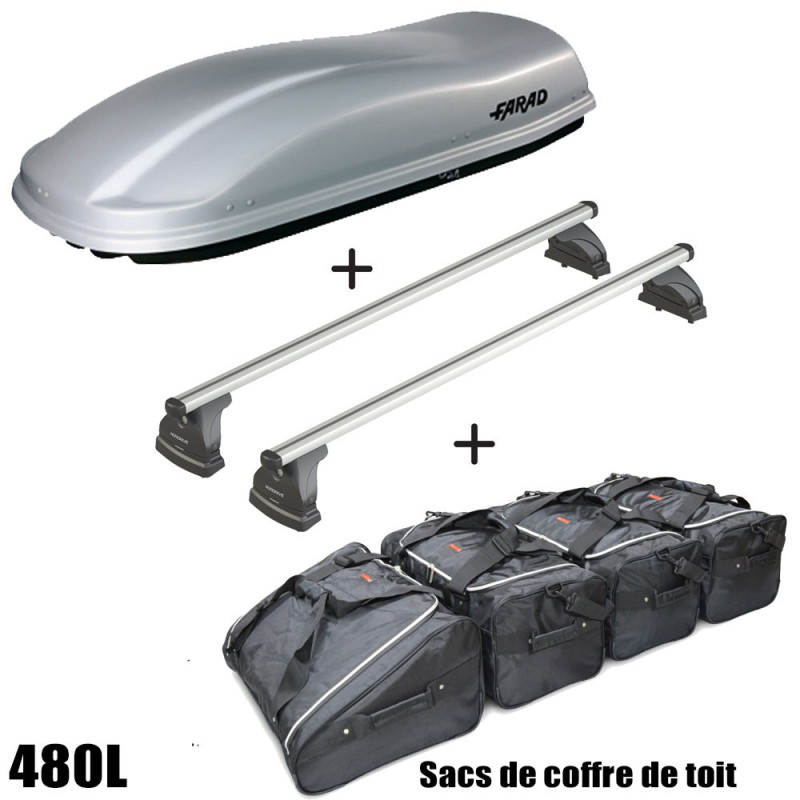Coffre de toit Marlin 480 Litres GRIS - barres de toit - sacs de coffre Mercedes Classe E 4 portes 2002 à 2009
