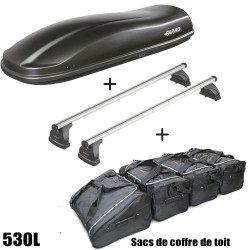 Coffre de toit Marlin 530 Litres Noir - barres de toit - sacs de coffre Peugeot 206 Plus 5 portes 2009 à 2013