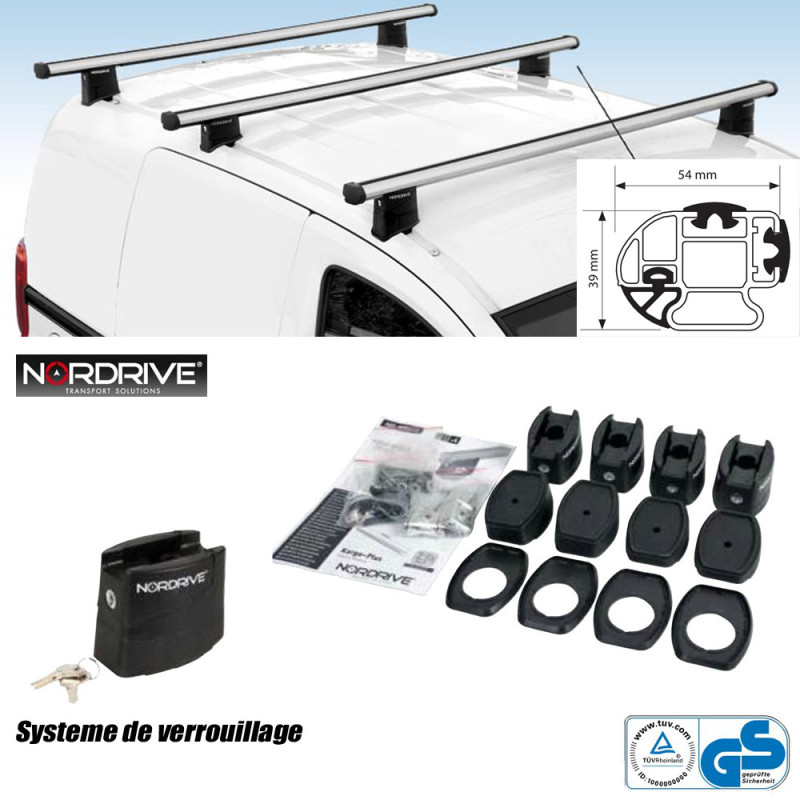 2 barres Aluminium Volkswagen Transporter T5 2003 à 2015 - Chassis : Long - Sauf profil rainuré