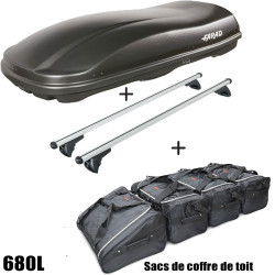Coffre de toit Marlin 680 Litres Noir - barres de toit - sacs de coffre Opel Astra Astra F Break 1991 à 2002