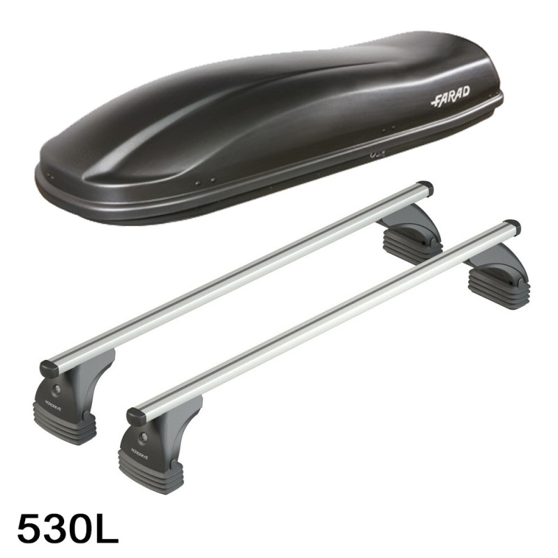 Coffre de toit Marlin 530 Litres Noir et barres de toit Mercedes CLA Shooting Brake Break 2013 à 2019