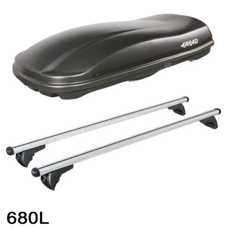 Coffre de toit Marlin 680 Litres Noir et barres de toit Hyundai Matrix Tous Types 2001 à 2010