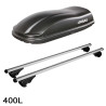 Coffre de toit Marlin 400 Litres noir et barres de toit Renault Laguna Grandtour 2001 à 2007