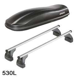 Coffre de toit Marlin 530 Litres Noir et barres de toit Alfa Romeo 147 5 portes 2001 à 2008