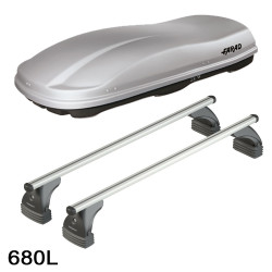 Coffre de toit Marlin 680 Litres GRIS et barres de toit Renault Megane 3 portes 2002 à 2008