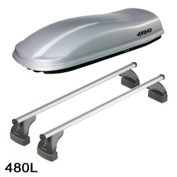Coffre de toit Marlin 480 Litres GRIS et barres de toit Abarth Punto 3 portes 2008 à 2011
