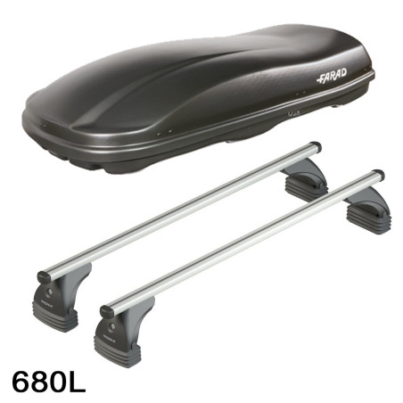 Coffre de toit Marlin 680 Litres Noir et barres de toit Abarth Punto 3 portes 2008 à 2011