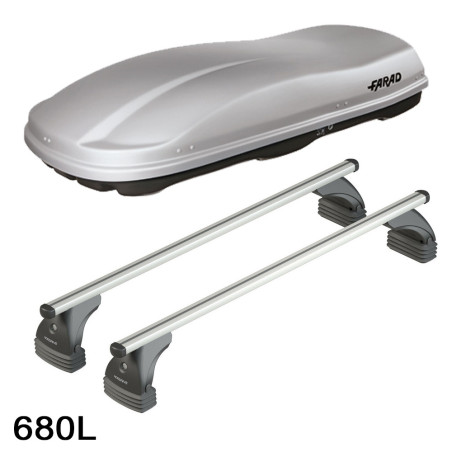 Coffre de toit Marlin 680 Litres GRIS et barres de toit Kia Picanto 5 portes 2011 à 2017