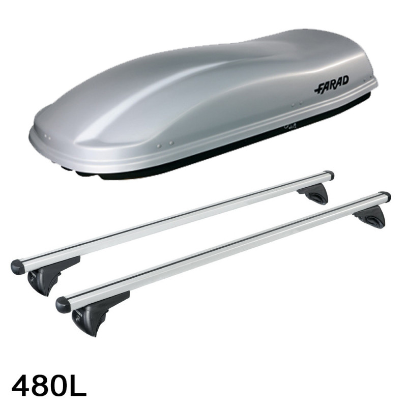 Coffre de toit Marlin 480 Litres GRIS et barres de toit Mini Countryman R60 2010 à 2017