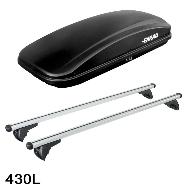 Coffre de toit CRUB 430 Litres Noir et barres de toit Volkswagen Caddy van 2015 à 2020