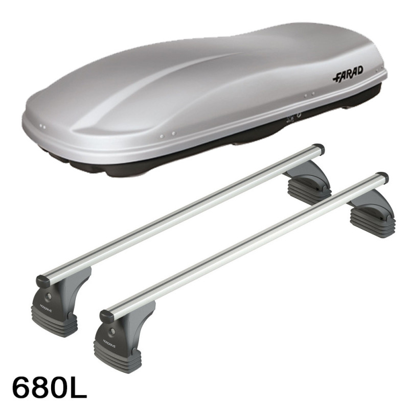 Coffre de toit Marlin 680 Litres GRIS et barres de toit Audi A6 4 portes 2004 à 2011