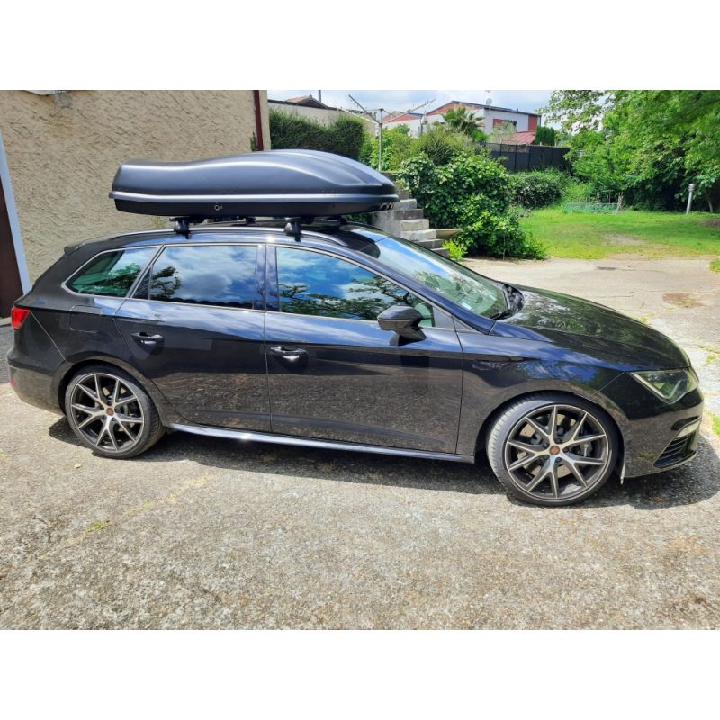 Coffre de toit Marlin 480 Litres noir et barres de toit Seat Leon ST 2017 à 2020