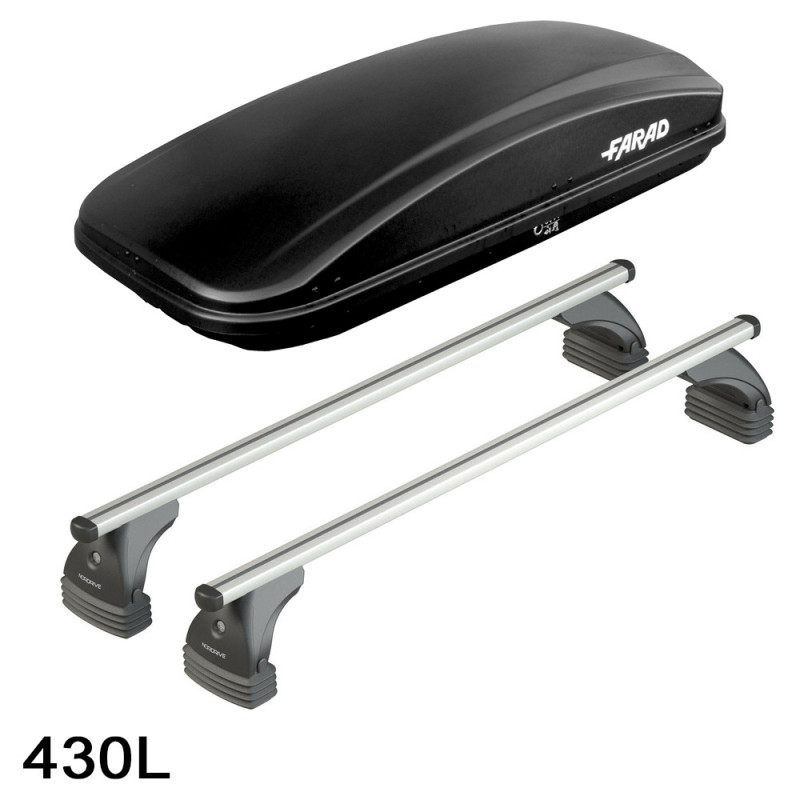 Coffre de toit CRUB 430 Litres Noir et barres de toit Mazda 3 4 portes 2004 à 2010
