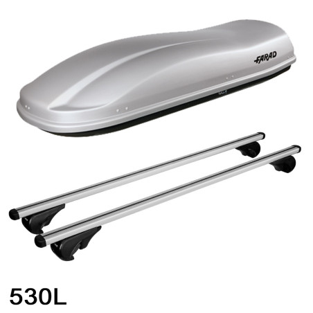 Coffre de toit Marlin 530 Litres GRIS et barres de toit Volvo V70 Break 2000 à 2007