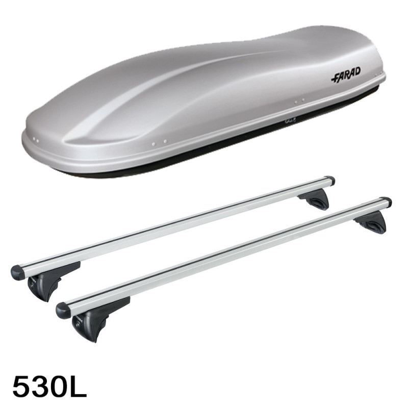 Coffre de toit Marlin 530 Litres GRIS et barres de toit Toyota Auris Break 2013 à 2019