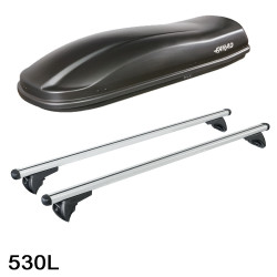 Coffre de toit Marlin 530 Litres Noir et barres de toit Toyota Auris Break 2013 à 2019