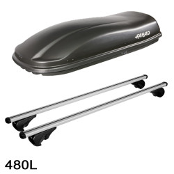 Coffre de toit Marlin 480 Litres noir et barres de toit Toyota Avensis Break 2009 à 2019