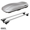 Coffre de toit Marlin 680 Litres GRIS et barres de toit Opel Antara Tous Types 2006 à 2017