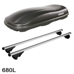 Coffre de toit Marlin 680 Litres Noir et barres de toit Isuzu D-Max Pick-Up A partir de 2012